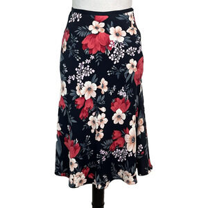 Ann Taylor Skirt size 2 Navy Blue Pink Red Floral Midi A Line Cottage Core Boho